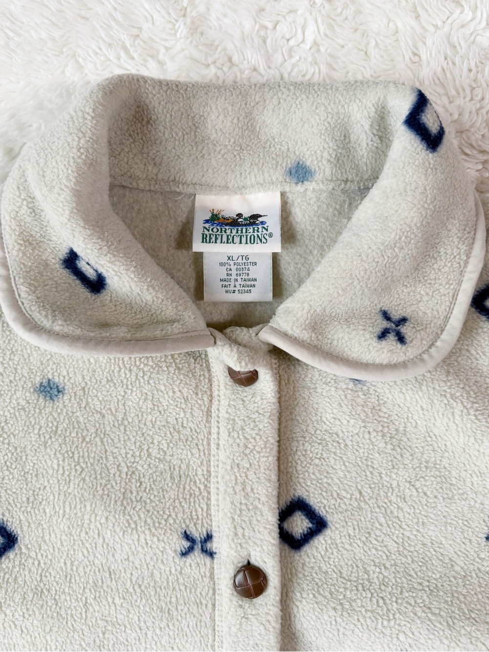 VTG Woman Cream Fleece Country Cottagecore Button Front Relax Sweater Jacket XL - Picture 7 of 7